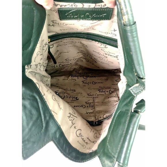 LRG FOLEY+CORINNA GREEN GENUINE LEATHER CONVERTIBLE SHOULDER BAG XBODY MESSENGER - Picture 10 of 11